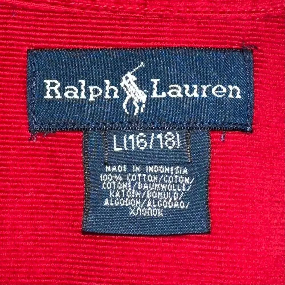 Ralph Lauren Boys Red Corduroy Long Sleeve Button Up Shirt Size L 16/18